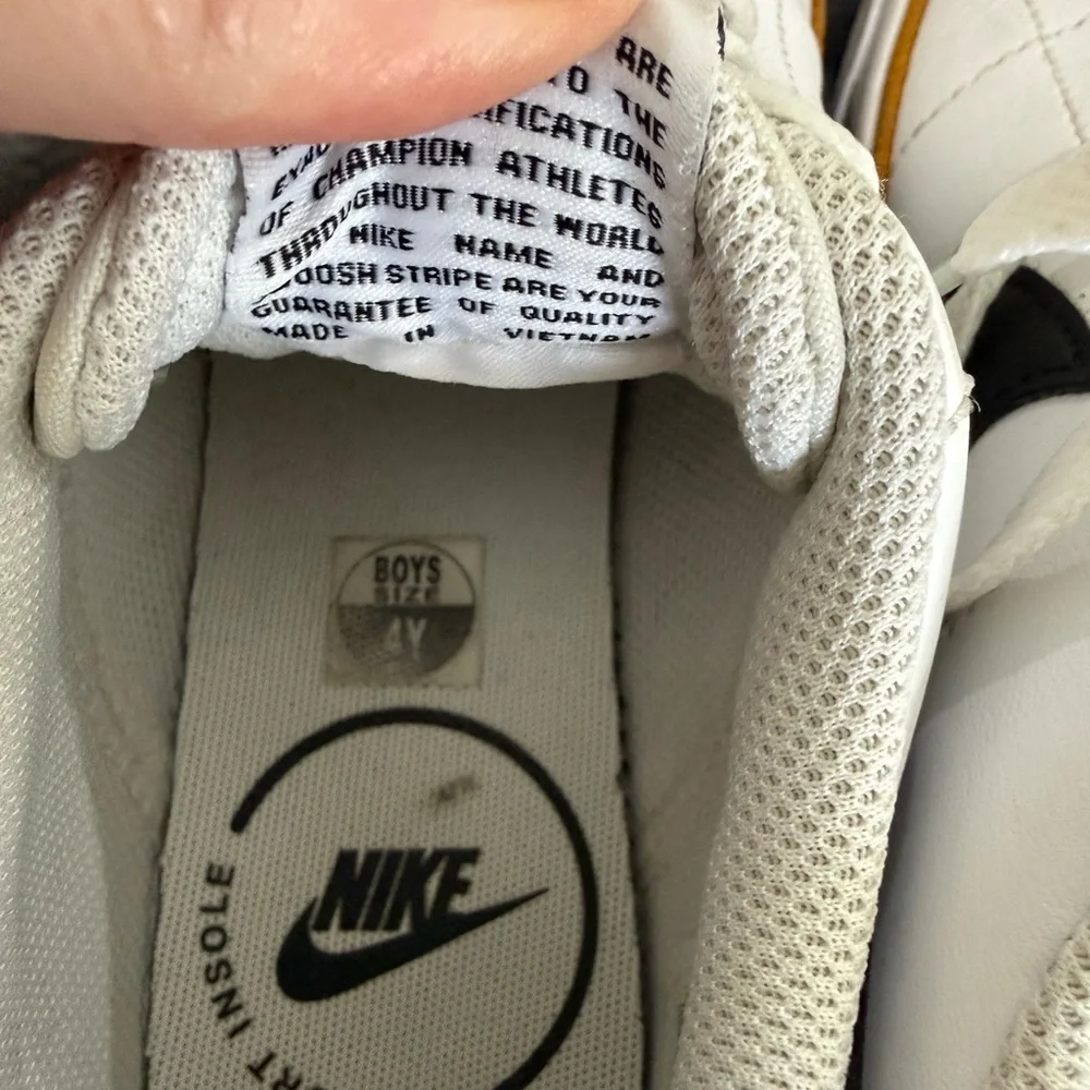 Nike Court Legacy White Leather Sneakers with Black Swoosh & Tan Accents